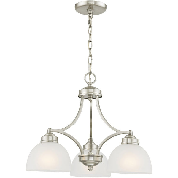 HomeRoots Nickel Three-Light Dimmable Chandelier with Off-White Shades for Elegant Home Ambiance Design 687332