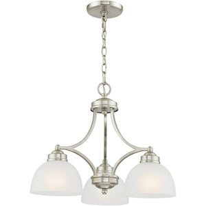 HomeRoots Nickel Three-Light Dimmable Chandelier with Off-White Shades for Elegant Home Ambiance Design 687332