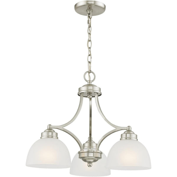 HomeRoots Nickel Three-Light Dimmable Chandelier with Off-White Shades for Elegant Home Ambiance Design 687332