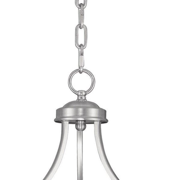 HomeRoots Nickel Three-Light Dimmable Chandelier with Off-White Shades for Elegant Home Ambiance Design 687332