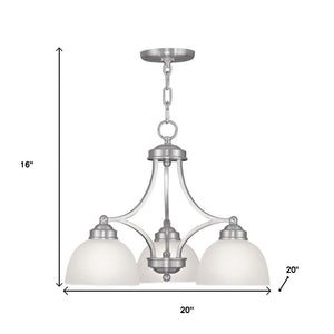 HomeRoots Nickel Three-Light Dimmable Chandelier with Off-White Shades for Elegant Home Ambiance Design 687332