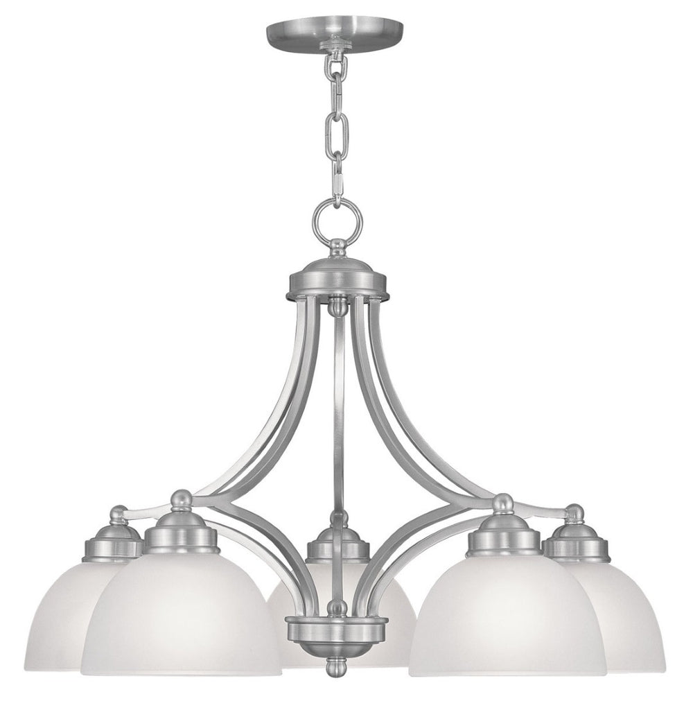 HomeRoots Five Light Dimmable Chandelier - Contemporary Cylinder Shades for Modern Interiors & Sloped Ceilings 687333
