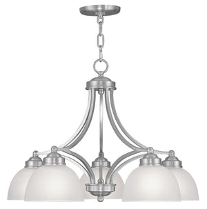 HomeRoots Five Light Dimmable Chandelier - Contemporary Cylinder Shades for Modern Interiors & Sloped Ceilings 687333