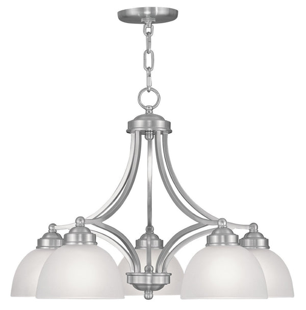 HomeRoots Five Light Dimmable Chandelier - Contemporary Cylinder Shades for Modern Interiors & Sloped Ceilings 687333