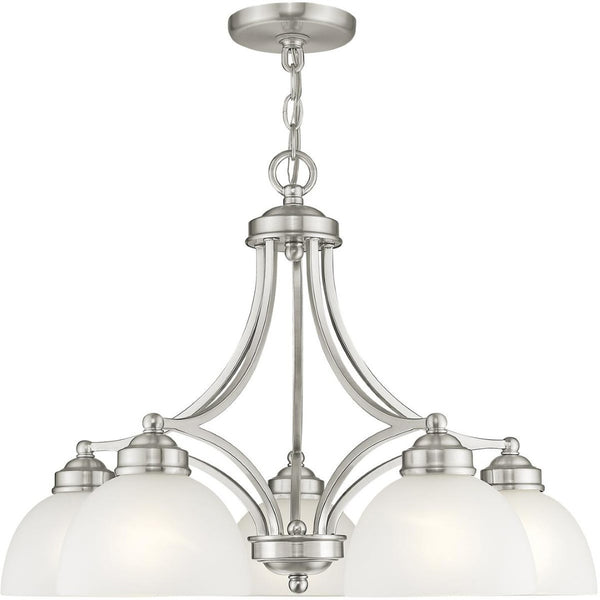 HomeRoots Five Light Dimmable Chandelier - Contemporary Cylinder Shades for Modern Interiors & Sloped Ceilings 687333