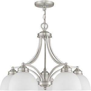 HomeRoots Five Light Dimmable Chandelier - Contemporary Cylinder Shades for Modern Interiors & Sloped Ceilings 687333