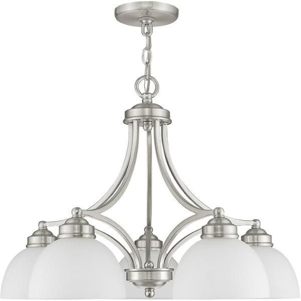 HomeRoots Five Light Dimmable Chandelier - Contemporary Cylinder Shades for Modern Interiors & Sloped Ceilings 687333