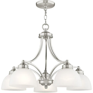 HomeRoots Five Light Dimmable Chandelier - Contemporary Cylinder Shades for Modern Interiors & Sloped Ceilings 687333