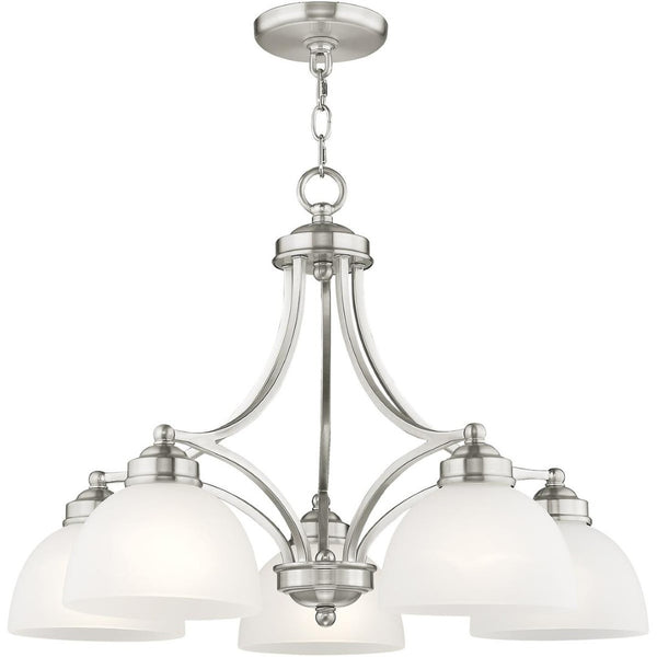 HomeRoots Five Light Dimmable Chandelier - Contemporary Cylinder Shades for Modern Interiors & Sloped Ceilings 687333
