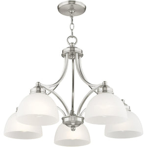 HomeRoots Five Light Dimmable Chandelier - Contemporary Cylinder Shades for Modern Interiors & Sloped Ceilings 687333