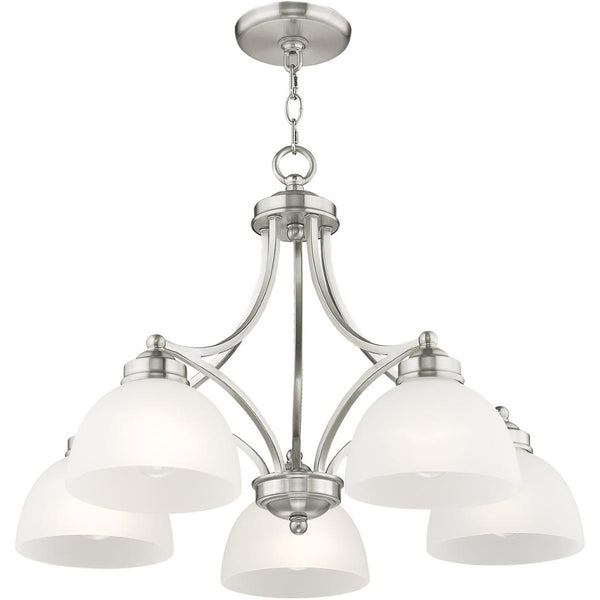 HomeRoots Five Light Dimmable Chandelier - Contemporary Cylinder Shades for Modern Interiors & Sloped Ceilings 687333