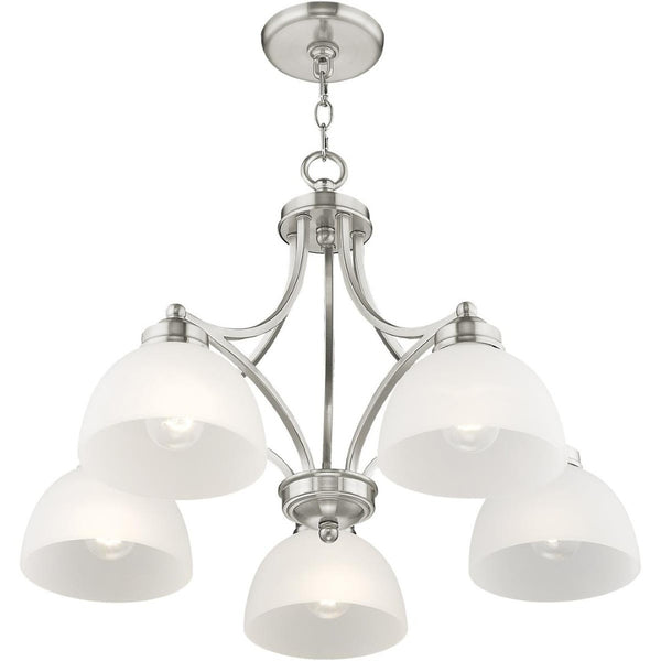 HomeRoots Five Light Dimmable Chandelier - Contemporary Cylinder Shades for Modern Interiors & Sloped Ceilings 687333