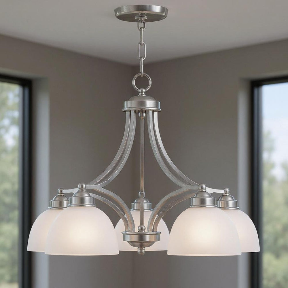HomeRoots Five Light Dimmable Chandelier - Contemporary Cylinder Shades for Modern Interiors & Sloped Ceilings 687333