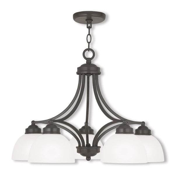 HomeRoots Five Light Dimmable Chandelier - Modern Cylinder Shades for Elegant Ambient Lighting in Any Room 687334