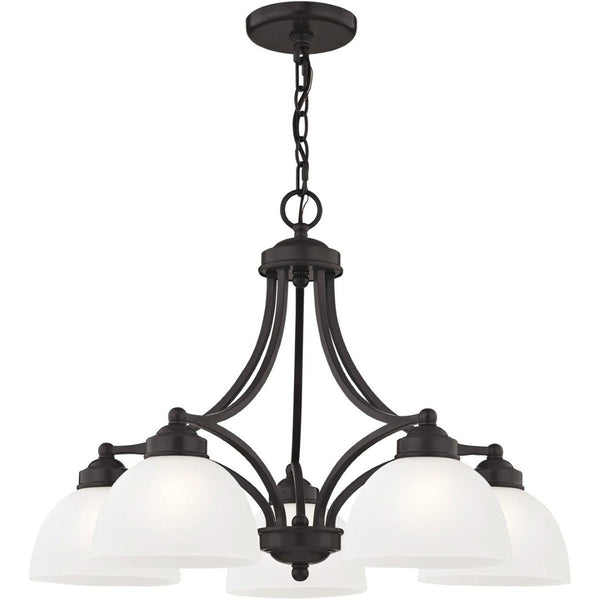 HomeRoots Five Light Dimmable Chandelier - Modern Cylinder Shades for Elegant Ambient Lighting in Any Room 687334