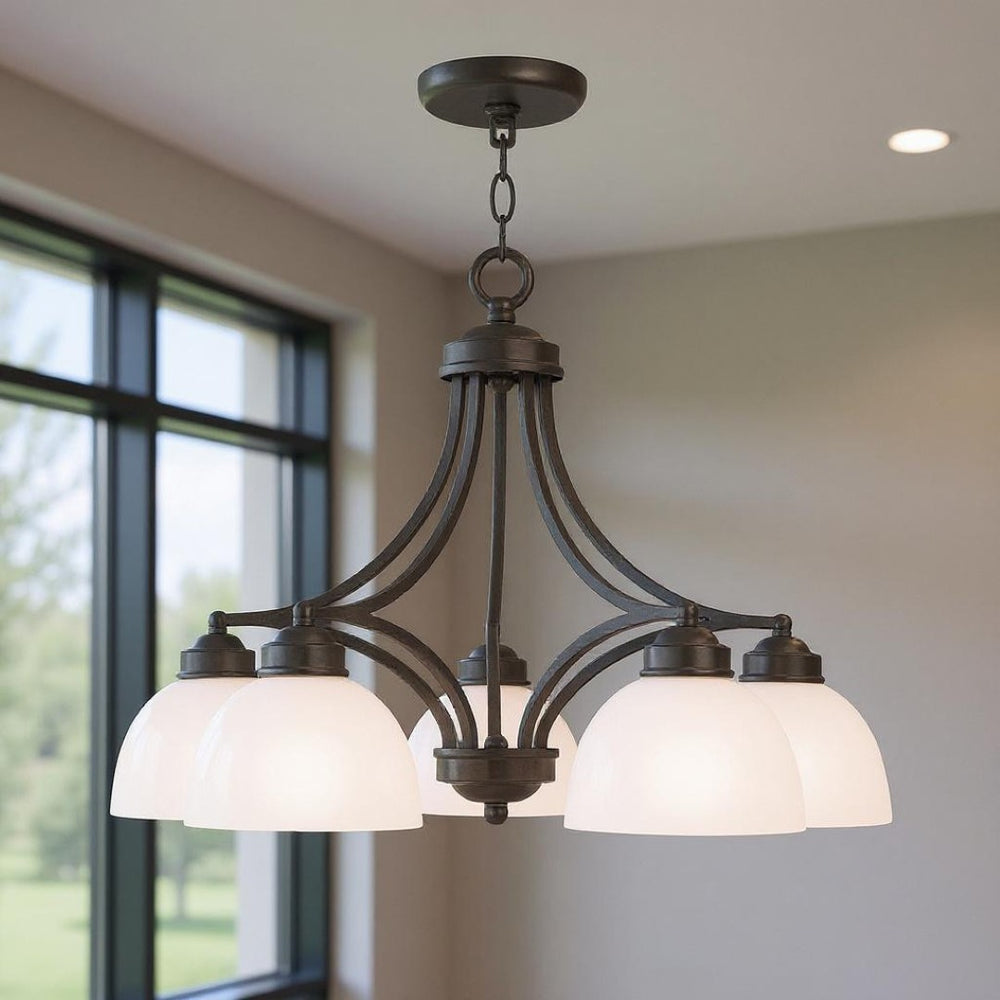 HomeRoots Five Light Dimmable Chandelier - Modern Cylinder Shades for Elegant Ambient Lighting in Any Room 687334