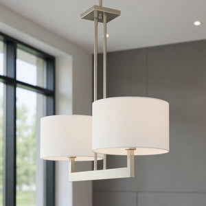 HomeRoots Two Light Dimmable Chandelier – Modern Cylinder Shades, Durable Steel, Adjustable Brightness, Stylish Focal Point 687336