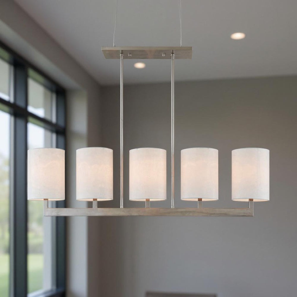 HomeRoots Five Light Dimmable Chandelier with Cylindrical Shades for Contemporary Home Ambiance & Style 687339