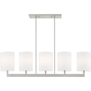 HomeRoots Five Light Dimmable Chandelier with Cylindrical Shades for Contemporary Home Ambiance & Style 687339