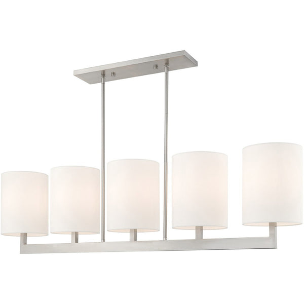 HomeRoots Five Light Dimmable Chandelier with Cylindrical Shades for Contemporary Home Ambiance & Style 687339