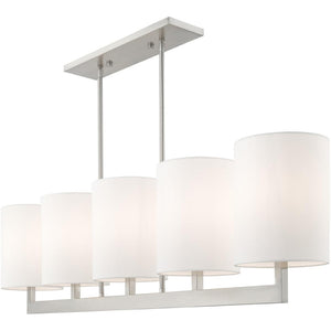 HomeRoots Five Light Dimmable Chandelier with Cylindrical Shades for Contemporary Home Ambiance & Style 687339