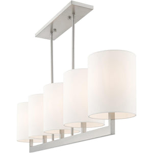 HomeRoots Five Light Dimmable Chandelier with Cylindrical Shades for Contemporary Home Ambiance & Style 687339