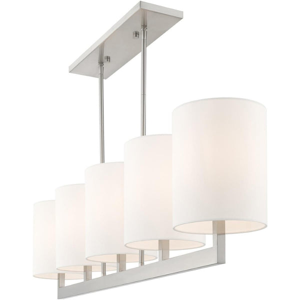 HomeRoots Five Light Dimmable Chandelier with Cylindrical Shades for Contemporary Home Ambiance & Style 687339
