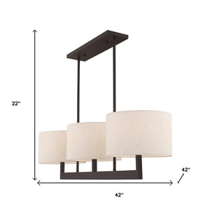 HomeRoots Bronze Three-Light Dimmable Chandelier with Cream Shades for Elegant Home Ambiance & Style 687343