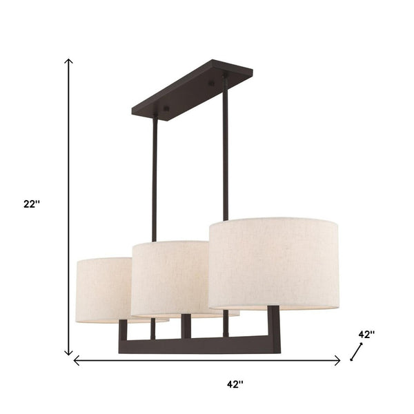 HomeRoots Bronze Three-Light Dimmable Chandelier with Cream Shades for Elegant Home Ambiance & Style 687343