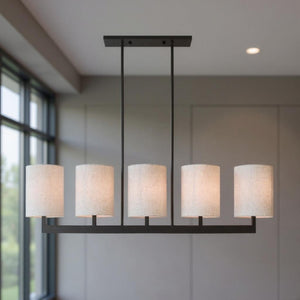 HomeRoots Bronze Five-Light Dimmable Chandelier with Elegant Cylinder Shades for Versatile Home Décor Solutions 687344
