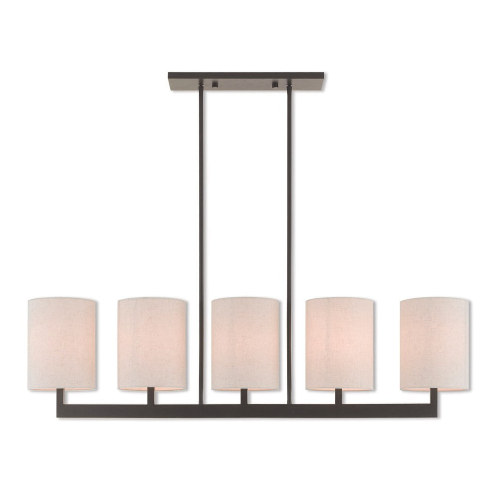 HomeRoots Bronze Five-Light Dimmable Chandelier with Elegant Cylinder Shades for Versatile Home Décor Solutions 687344