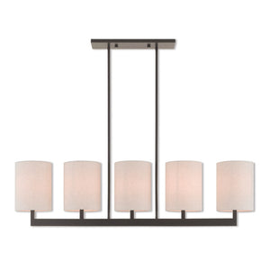 HomeRoots Bronze Five-Light Dimmable Chandelier with Elegant Cylinder Shades for Versatile Home Décor Solutions 687344