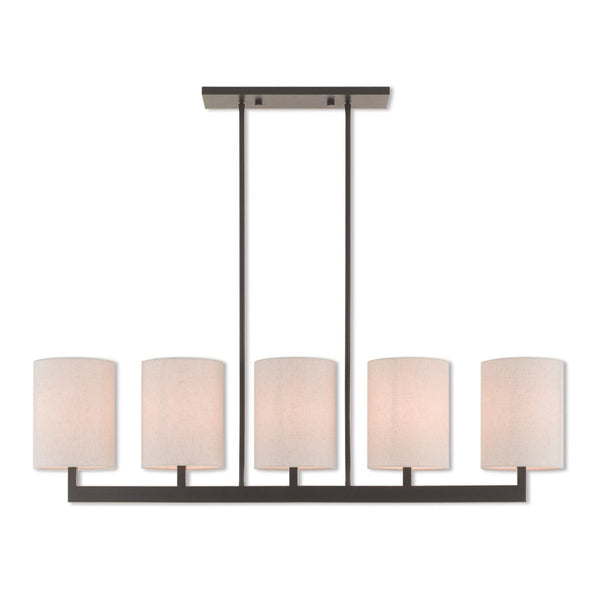 HomeRoots Bronze Five-Light Dimmable Chandelier with Elegant Cylinder Shades for Versatile Home Décor Solutions 687344