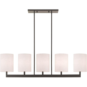 HomeRoots Bronze Five-Light Dimmable Chandelier with Elegant Cylinder Shades for Versatile Home Décor Solutions 687344