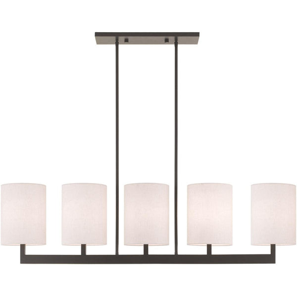 HomeRoots Bronze Five-Light Dimmable Chandelier with Elegant Cylinder Shades for Versatile Home Décor Solutions 687344