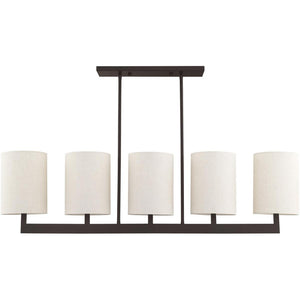 HomeRoots Bronze Five-Light Dimmable Chandelier with Elegant Cylinder Shades for Versatile Home Décor Solutions 687344
