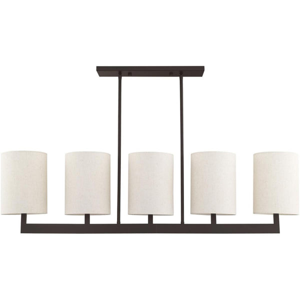 HomeRoots Bronze Five-Light Dimmable Chandelier with Elegant Cylinder Shades for Versatile Home Décor Solutions 687344