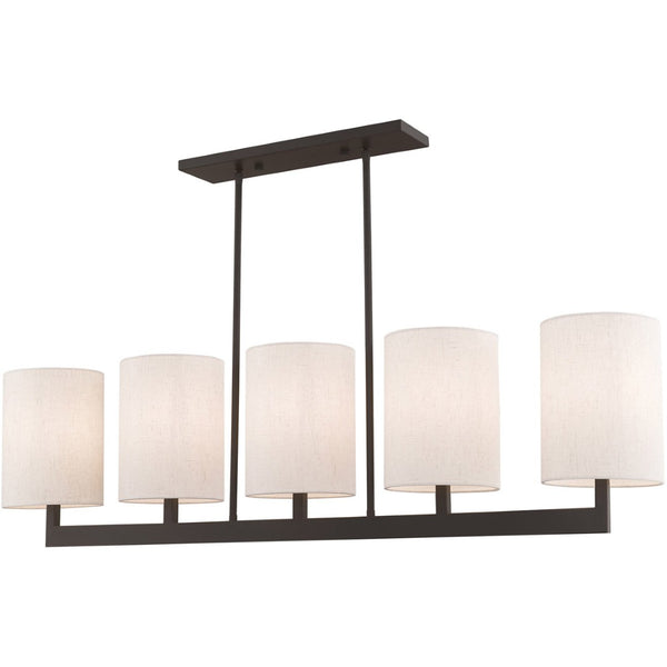 HomeRoots Bronze Five-Light Dimmable Chandelier with Elegant Cylinder Shades for Versatile Home Décor Solutions 687344