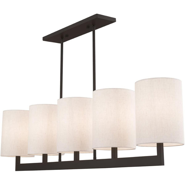 HomeRoots Bronze Five-Light Dimmable Chandelier with Elegant Cylinder Shades for Versatile Home Décor Solutions 687344