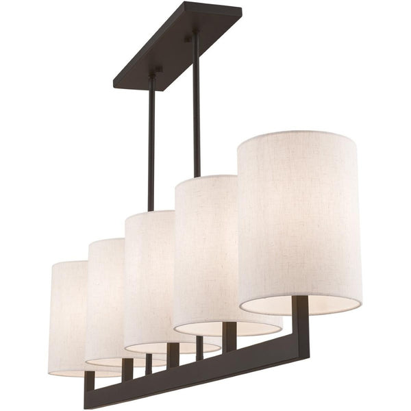 HomeRoots Bronze Five-Light Dimmable Chandelier with Elegant Cylinder Shades for Versatile Home Décor Solutions 687344