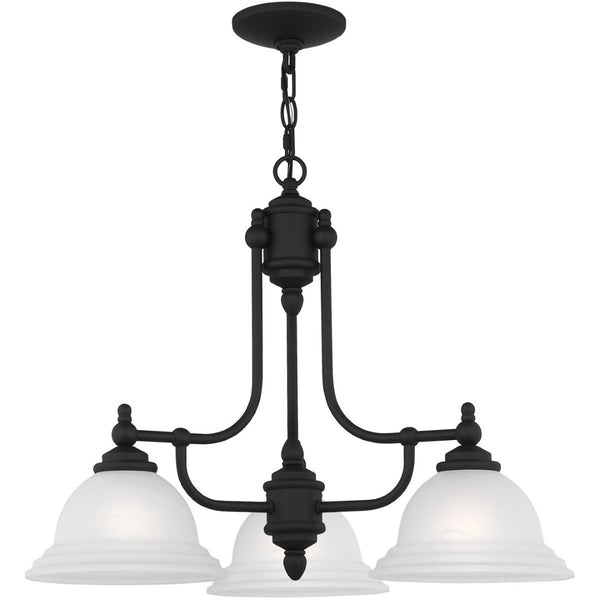 HomeRoots Black Three-Light Metal Chandelier - Dimmable, Modern Design with Cylindrical Shades for Any Room 687345