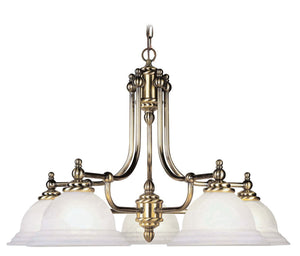 HomeRoots Antiqued Brass Five-Light Dimmable Chandelier with White Shades – Modern Elegance for Any Space 687346