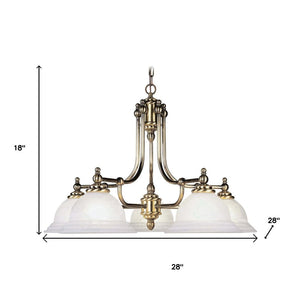 HomeRoots Antiqued Brass Five-Light Dimmable Chandelier with White Shades – Modern Elegance for Any Space 687346