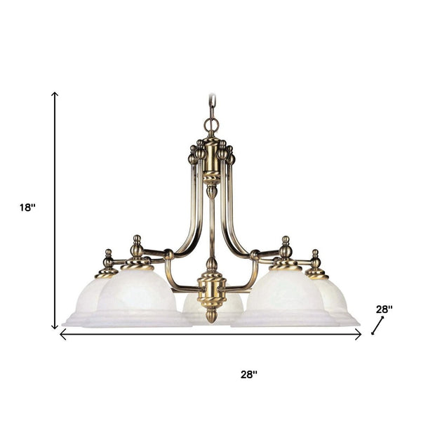 HomeRoots Antiqued Brass Five-Light Dimmable Chandelier with White Shades – Modern Elegance for Any Space 687346