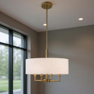 HomeRoots Four Light Dimmable Chandelier with Stylish Steel Shades - Modern Ambiance for Any Space 687348