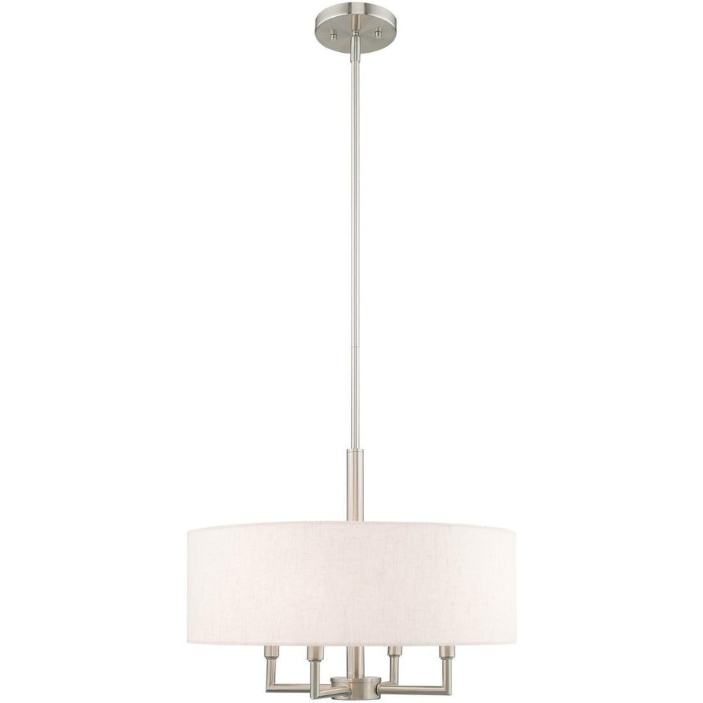HomeRoots Nickel Dimmable Four-Light Chandelier with Elegant Cylinder Shades – Perfect for Any Room Decor 687349