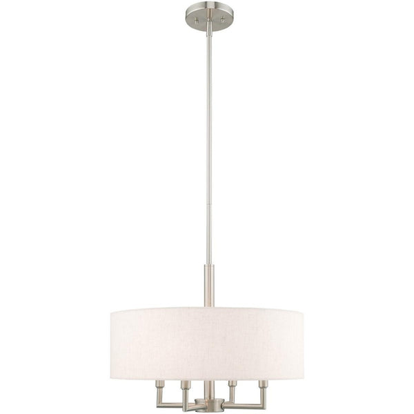 HomeRoots Nickel Dimmable Four-Light Chandelier with Elegant Cylinder Shades – Perfect for Any Room Decor 687349