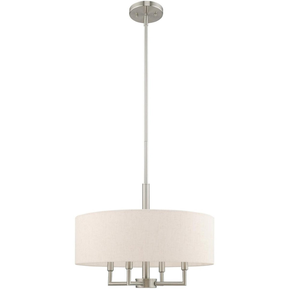 HomeRoots Nickel Dimmable Four-Light Chandelier with Elegant Cylinder Shades – Perfect for Any Room Decor 687349