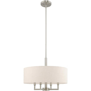 HomeRoots Nickel Dimmable Four-Light Chandelier with Elegant Cylinder Shades – Perfect for Any Room Decor 687349