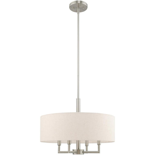 HomeRoots Nickel Dimmable Four-Light Chandelier with Elegant Cylinder Shades – Perfect for Any Room Decor 687349